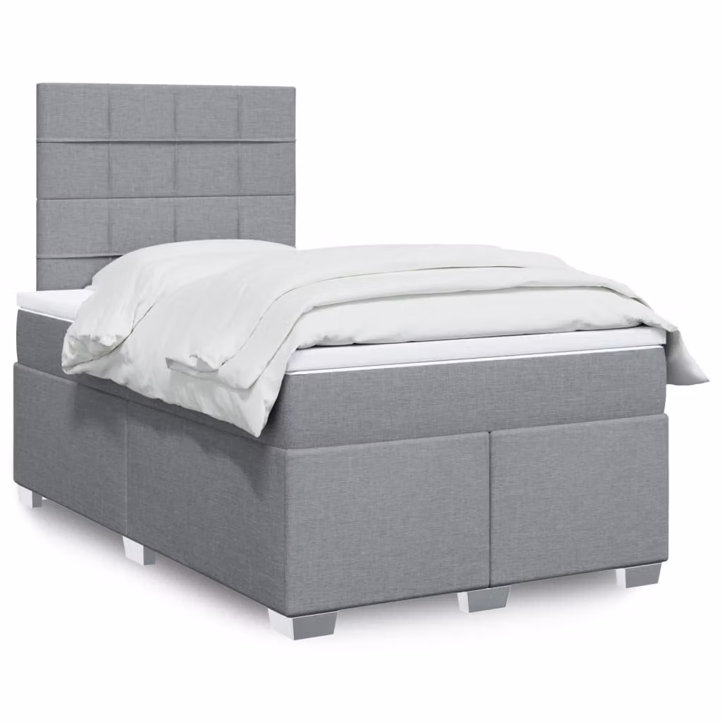 vidaXL Giroletto a Molle con Materasso Ibrido in Tessuto Grigio e Bianco L/P/H: 120 x 200 cm