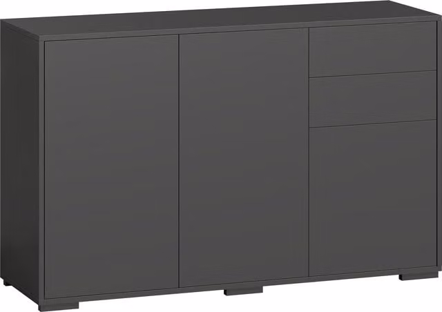 Buffet mobile HOMCOM nero con 2 cassetti, 3 ante e ripiano regolabile, L: 117 cm, P: 36 cm, H: 74 cm – 1