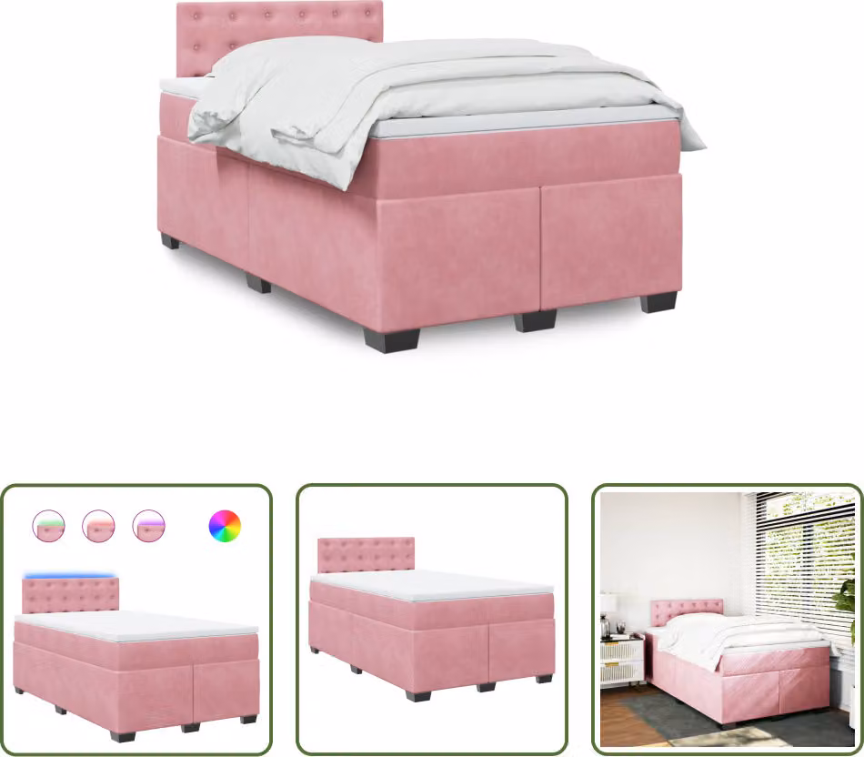 The Living Store Letto a molle con materasso Rosa 120x200 cm Velluto