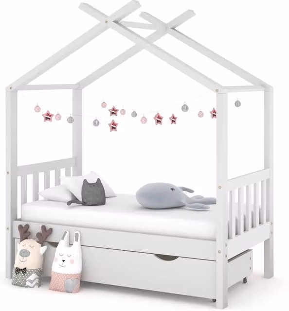 Giroletto per bambini vidaXL in legno di pino bianco con cassetto L/P/H: 140 x 70 x 77 cm