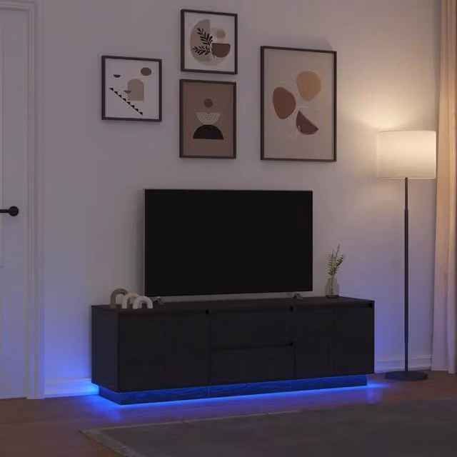 Mobile Porta TV Moderno vidaXL con Luci LED Integrate, Rovere e Nero, L: 160,5 cm, P: 41 cm, H: 50 cm – 1