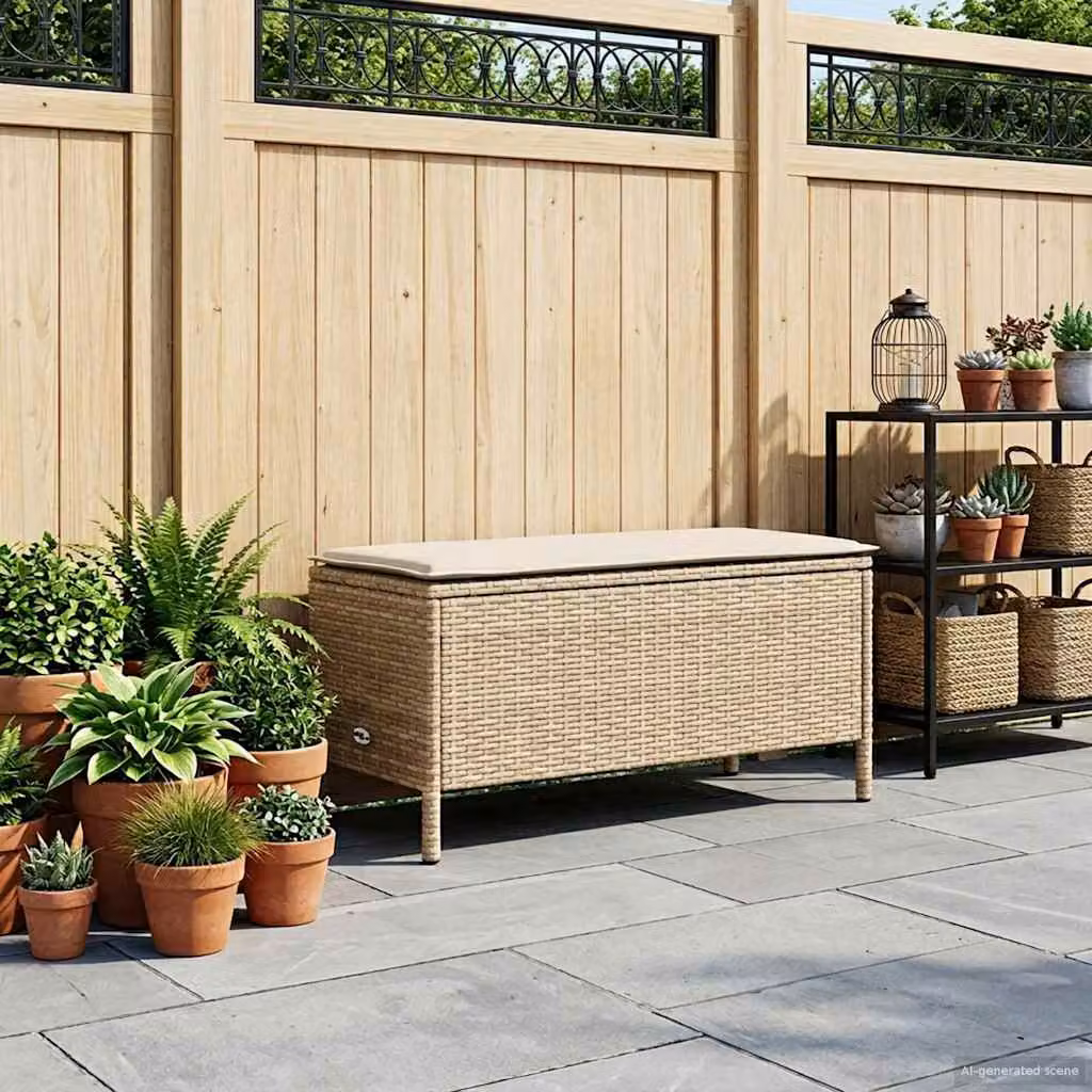 Poggiapiedi da giardino vidaXL in rattan beige con cuscini inclusi L 80 x P 38 x H 42 cm