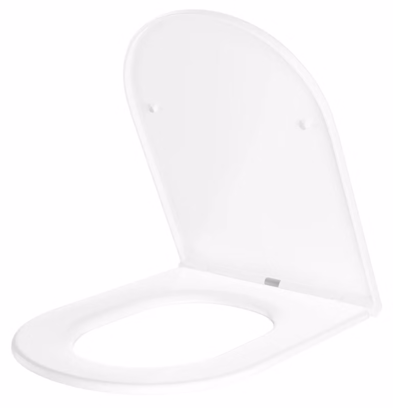 Copriwater - Forma a D - Chiusura ammortizzata - Facilmente rimovibile - Antiscivolo - Plastica a doppia parete - Bianco