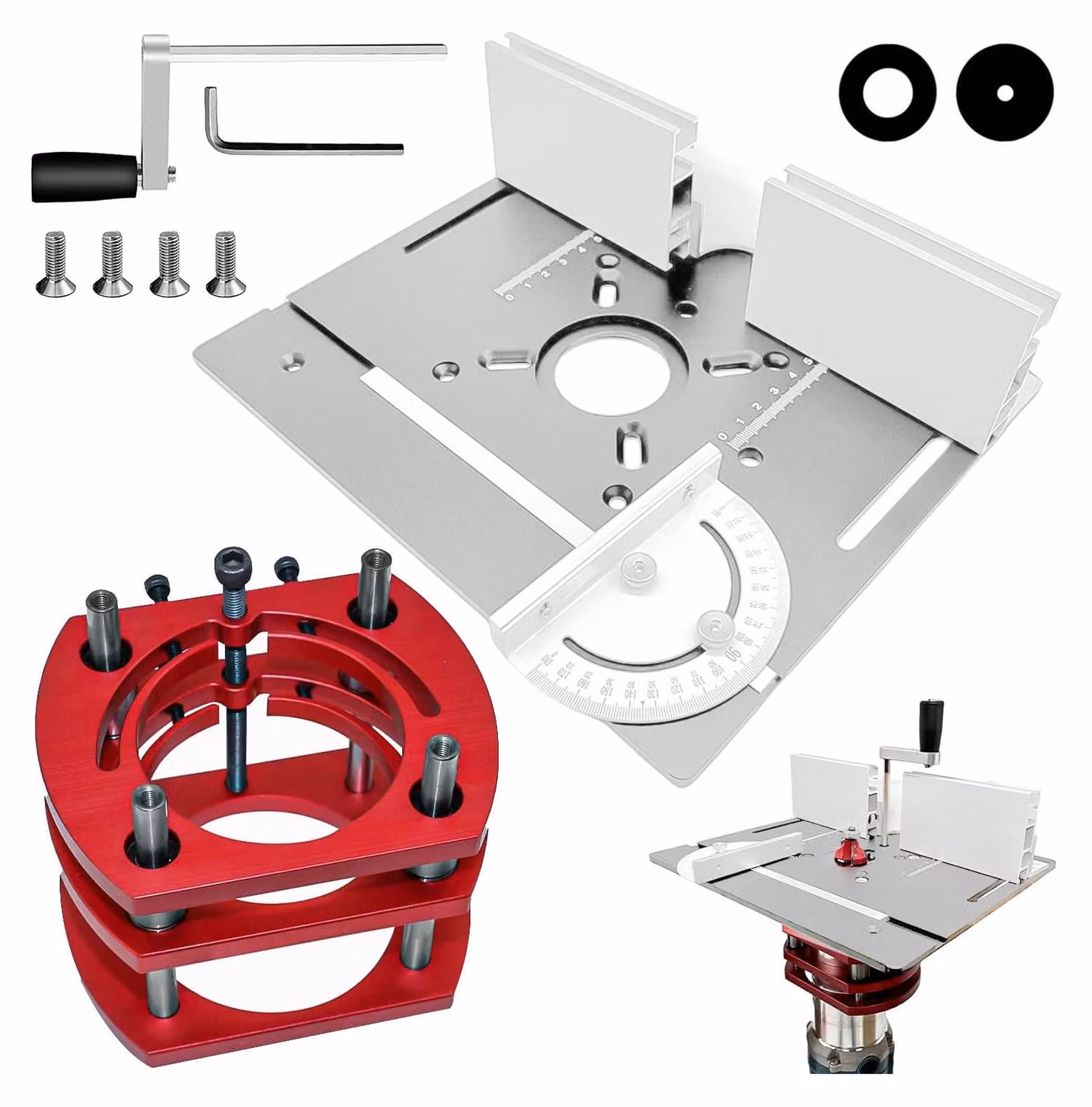 Piastra di alluminio per piano di lavoro Freestafel - Diametro 65 mm - Dimensioni 5,1 x 5,1 cm - Peso 1,73 kg - Adatta per lavorazioni del legno - Accessorio per piano fresatore