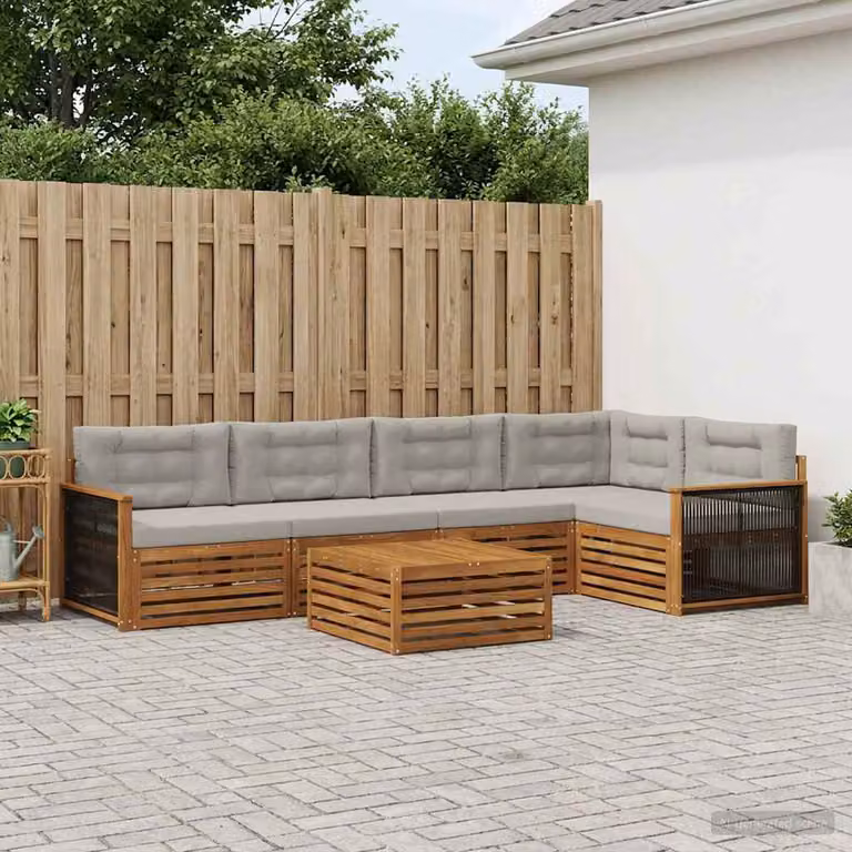 Set di divani da esterno vidaXL 6 pezzi in legno di acacia con cuscini, colore beige e grigio chiaro