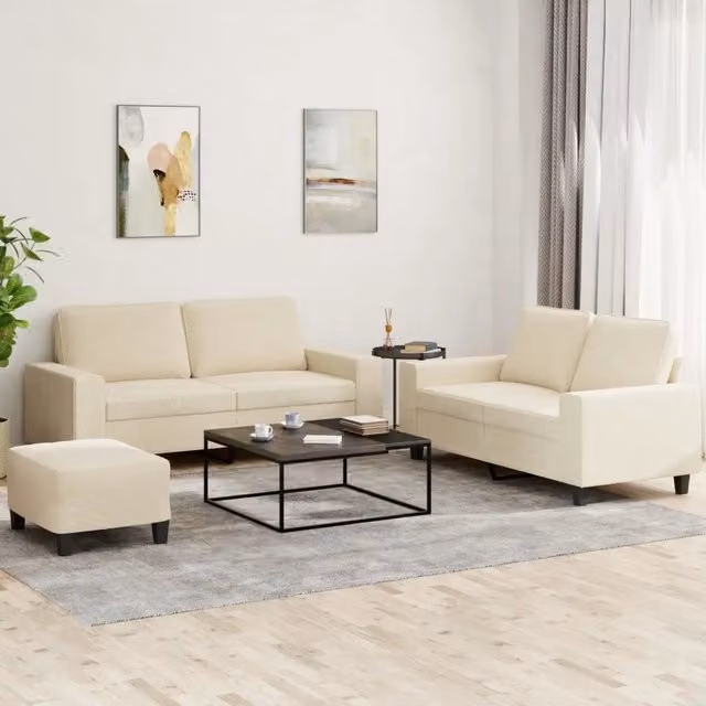 Set di 3 divani moderni vidaXL in tessuto beige con cuscini decorativi per soggiorno