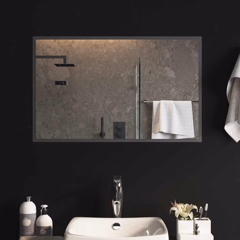Specchio da bagno moderno vidaXL con illuminazione LED in vetro temperato, L: 80 cm, H: 50 cm