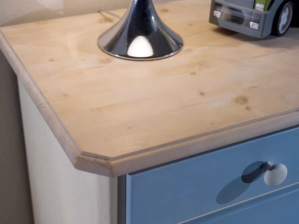 Comò con 5 cassetti in legno di abete Mobili 2G colore azzurro miele L: 118 cm, P: 52 cm, H: 99 cm – 3
