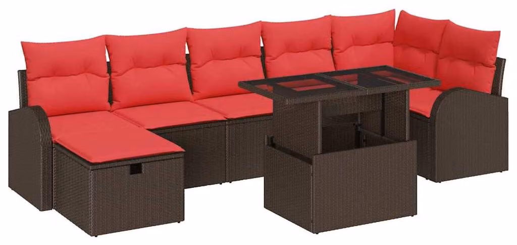 Set Divano da Giardino con cuscino 8 pcs Marrone Poly Rattan