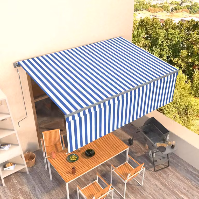Tenda Sole Retrattile Automatica vidaXL con Telecomando in Alluminio e Poliestere, Blu e Bianco, L: 400 cm x P: 300 cm