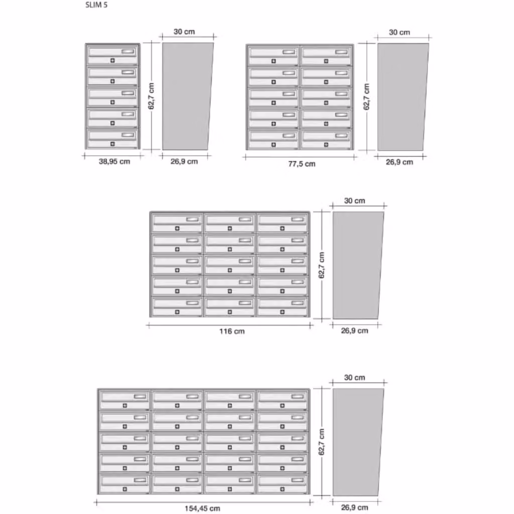 ALUBOX SLIM Cassette Postali Condominiali da 5 Posti in Alluminio e Lamiera Zincata con Sistema Anti Prelievo, L/P/H: 63 x 39 x 30 cm, Colore: Antracite e Bianco – 2