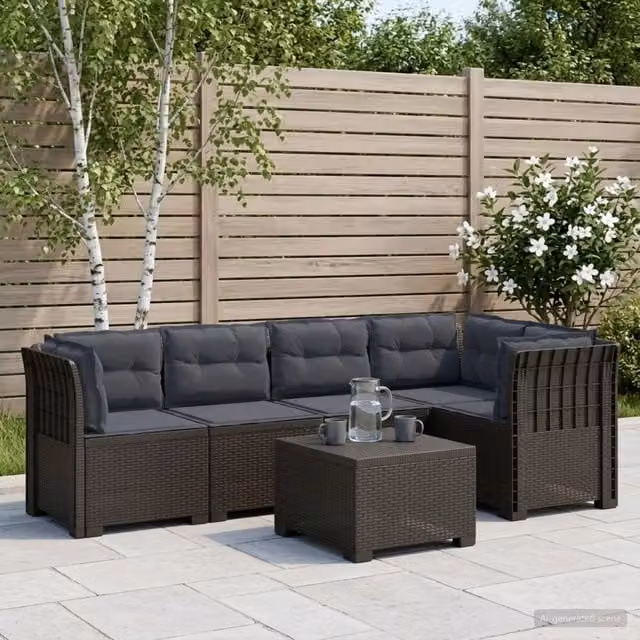 Divano da Giardino 5 Posti con Cuscini Stile Rattan PP 3444065