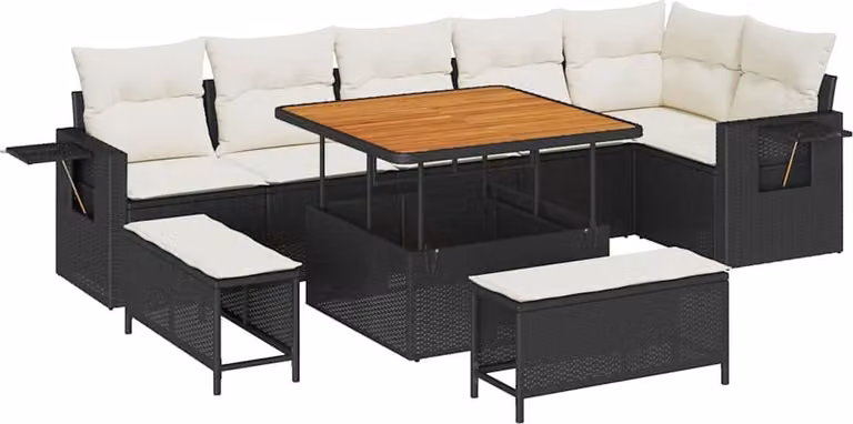 Set Divano da Giardino 9 pcs Nero polyrattan