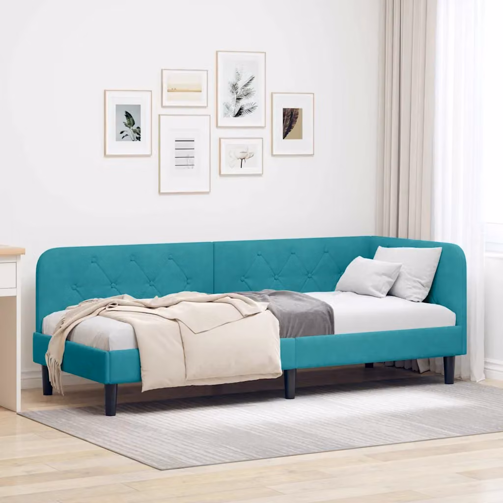 Cornice del letto ad angolo asimmetrico vidaXL in velluto turchese, L/P/H: 200 x 80 x 72 cm – 1