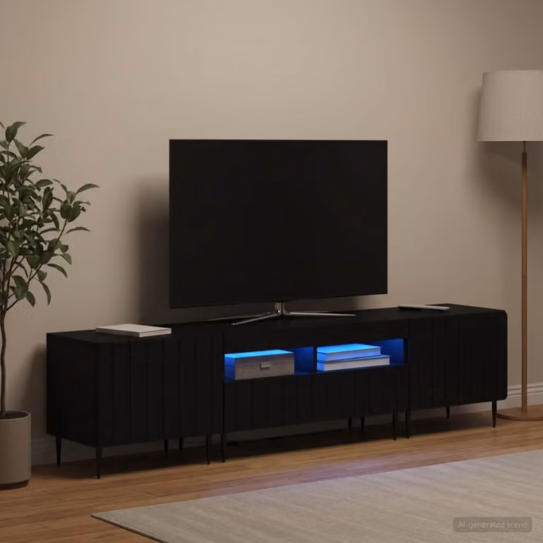 Mobile TV LED vidaXL ZWOLLE moderno in legno ingegnerizzato nero con illuminazione integrata H: 81,0 cm, L: 43,0 cm, P: 35,0 cm