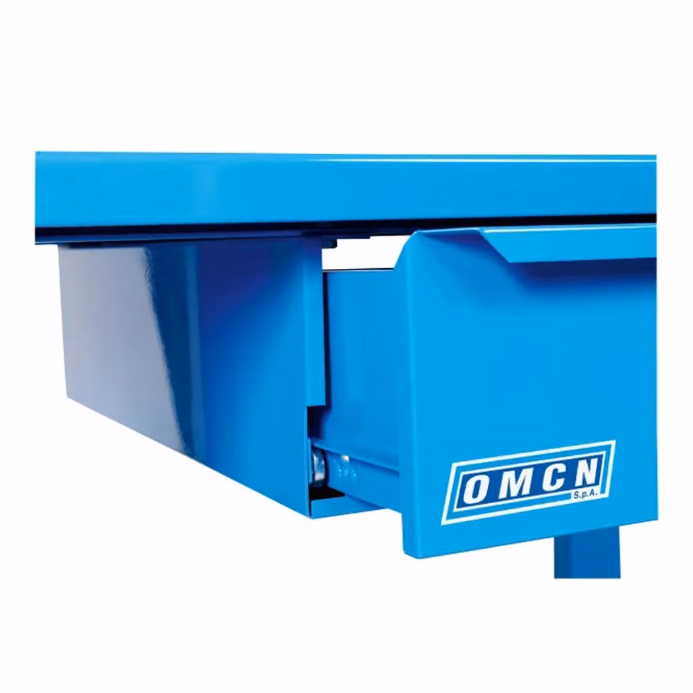 Banco da lavoro professionale OMCN 1002 in metallo blu con 2 cassetti, L: 150 cm, H: 85 cm, P: 70 cm – 2