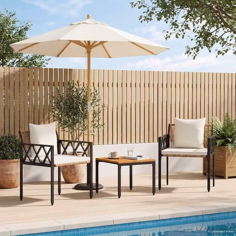 Maison Exclusive - Set di mobili da giardino, 3 pezzi, color marrone e crema, in rattan sintetico