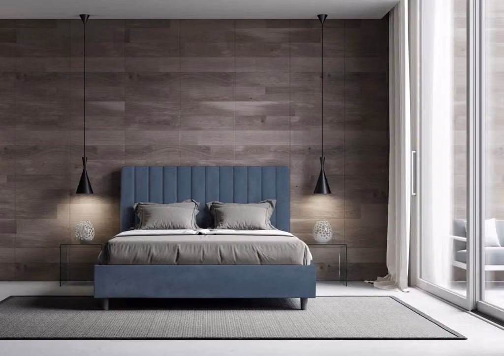 Letto matrimoniale king size con contenitore Agueda ityhome imbottito in microfibra blu L 170 x P 200 cm – 2