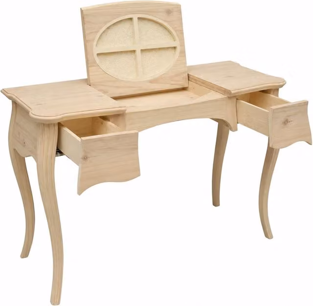 Toeletta in legno di pino grezzo con 2 cassetti Mobili 2G L: 120 cm, P: 50 cm, H: 80 cm