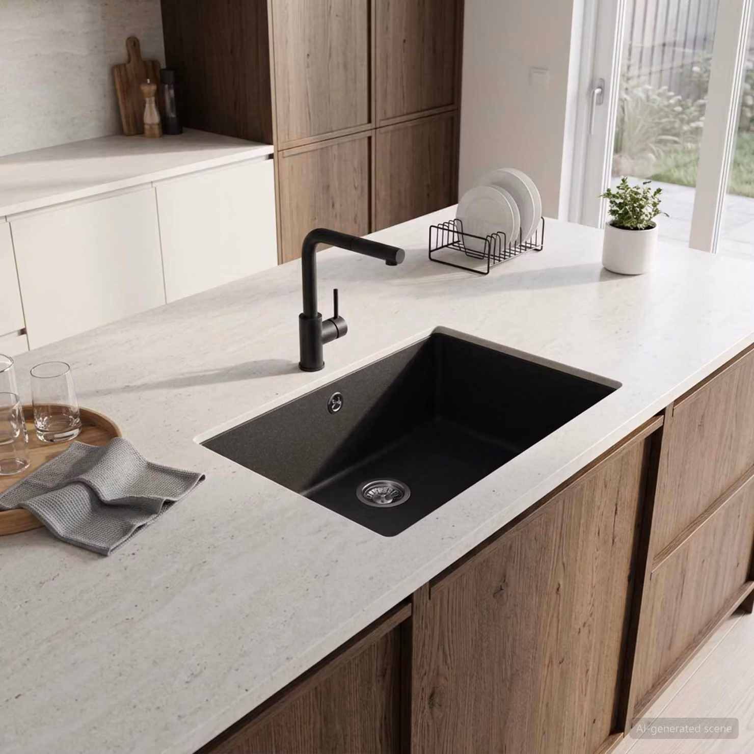 Lavello da cucina a vasca singola vidaXL in granito, colore grafite, L 53 cm x P 46 cm x H 20 cm