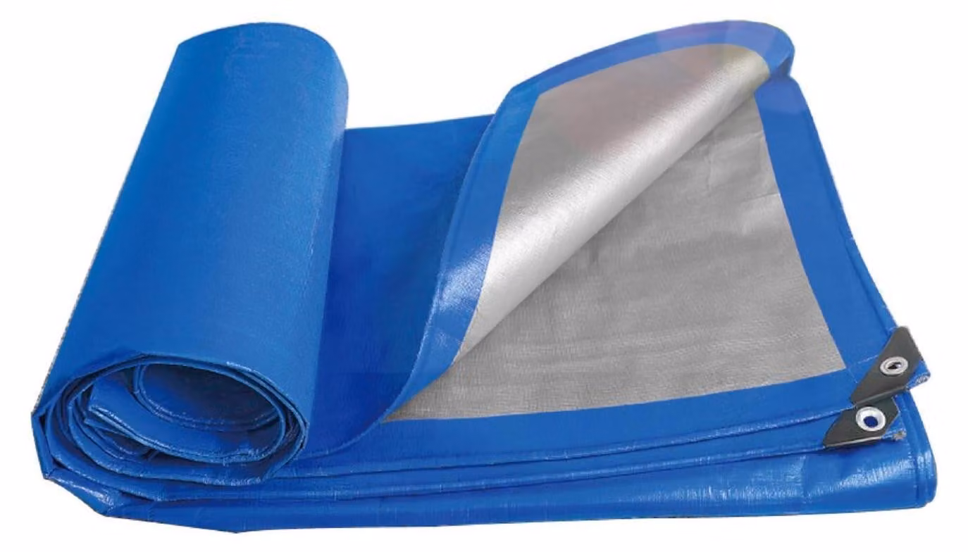 Telo copriauto impermeabile per camion, con occhielli, 6x8 metri, 140g/m², colore blu-argento