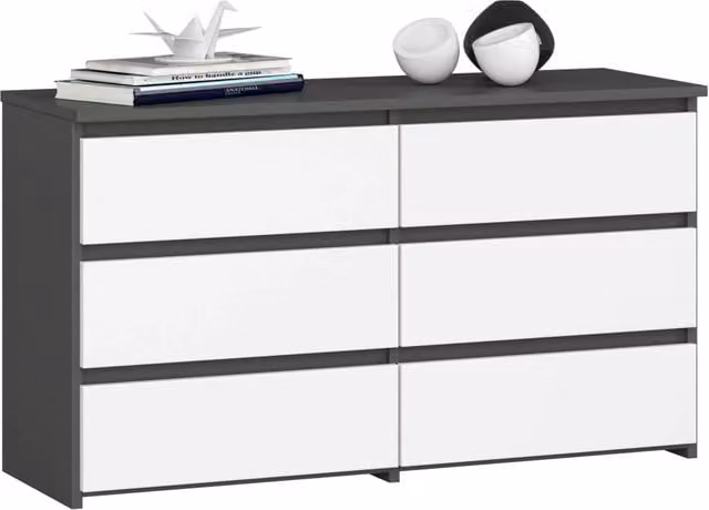 Cassettiera compatta AKORD CL100 Grigia Grafite con 6 cassetti e inserto frontale Bianco L 100 cm x P 35 cm x H 57 cm – 1