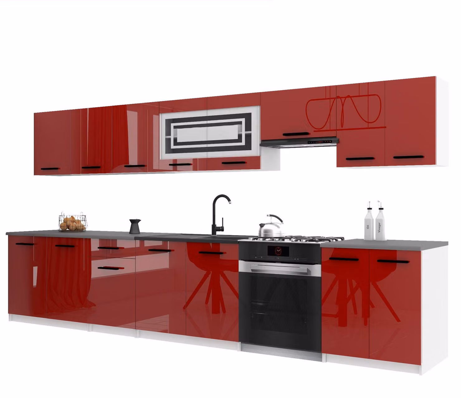 Belini - Angolo cottura moderno ITALIA 3 - Mobili da cucina 320 cm, rosso - Cucina componibile con pensili, mobili base e piani di lavoro