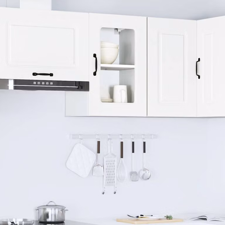 Pensile da cucina moderno vidaXL Kalmar bianco con ante in vetro e ripiani interni L: 60,0 cm, H: 31,0 cm, P: 40,0 cm