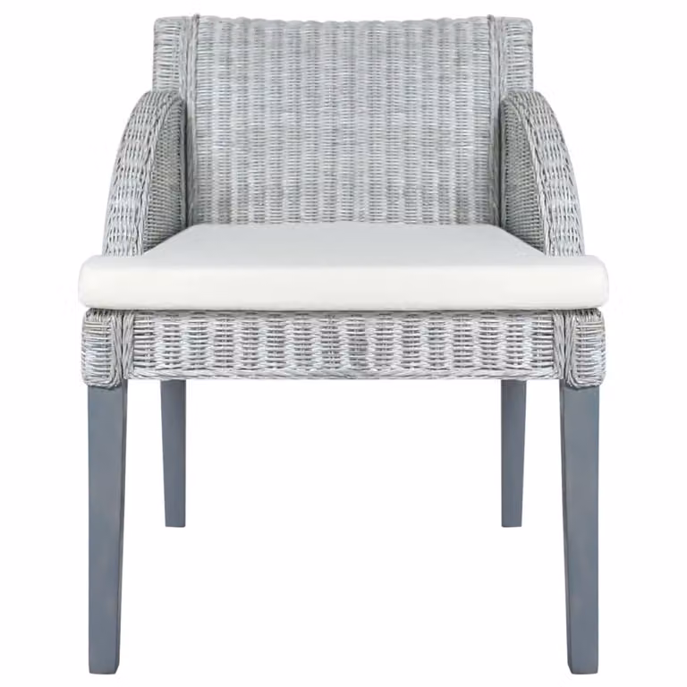 Sedia da Pranzo con Cuscino Grigio in Rattan Naturale