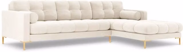 Divano angolare destro Bali di Cosmopolitan Design in velluto beige chiaro, 5 posti, L 293 cm x P 185 cm x H 75 cm