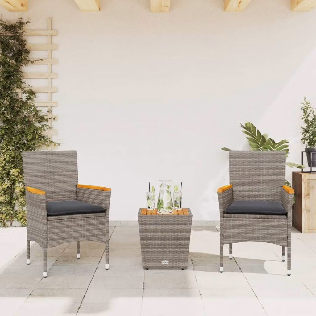 Maison Exclusive - Set da Bistrò 3 pz con Cuscini Grigio Polyrattan e Vetro
