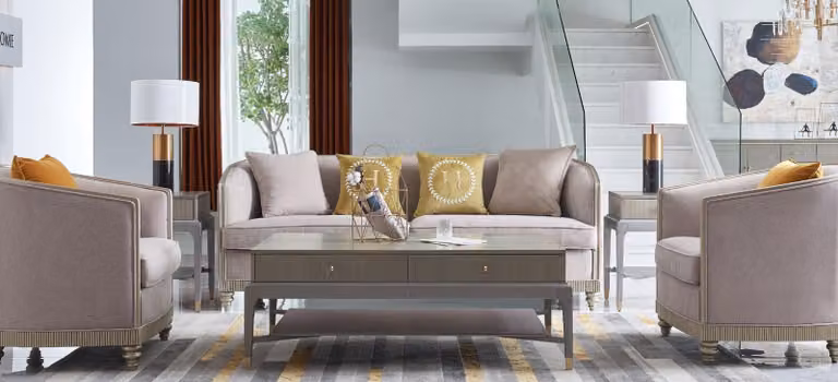 Designer Couch Sitz Polster 3+1+1 Sitzer BeigeTextil Garnitur Sofa Samt