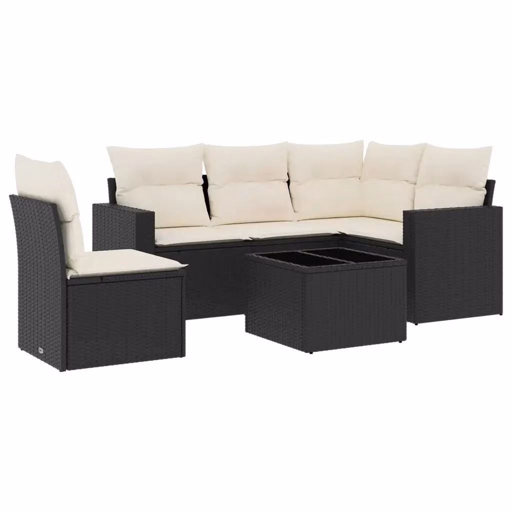 Set Divano da Giardino vidaXL 6 pz a Forma a L con Cuscini e Tavolino Nero in Polyrattan e Metallo – 2