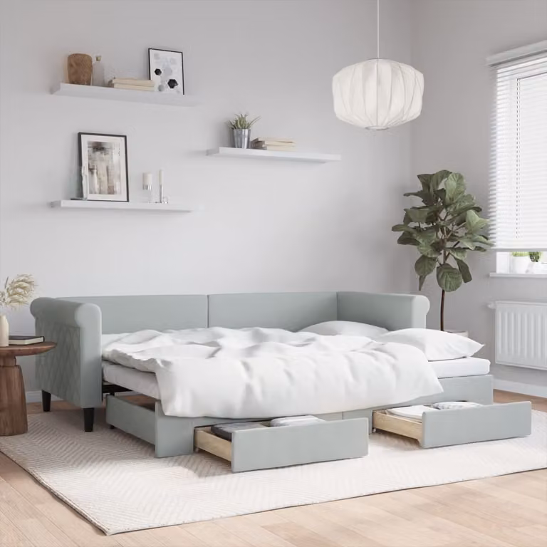 vidaXL Divano Letto Moderno con Cassetti in Velluto Grigio L: 200 cm, P: 80 cm, H: 68 cm