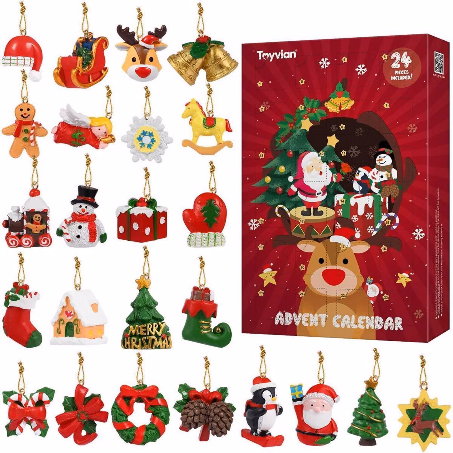 Calendario dell'Avvento con 24 piccoli ciondoli in resina, decorazioni natalizie a forma di animali, ideali per l'albero di Natale, la decorazione della parete o come gioco di conteggio