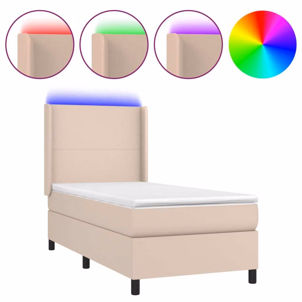 Giroletto Molle Materasso e LED Cappuccino 100x200cm Pelle finta