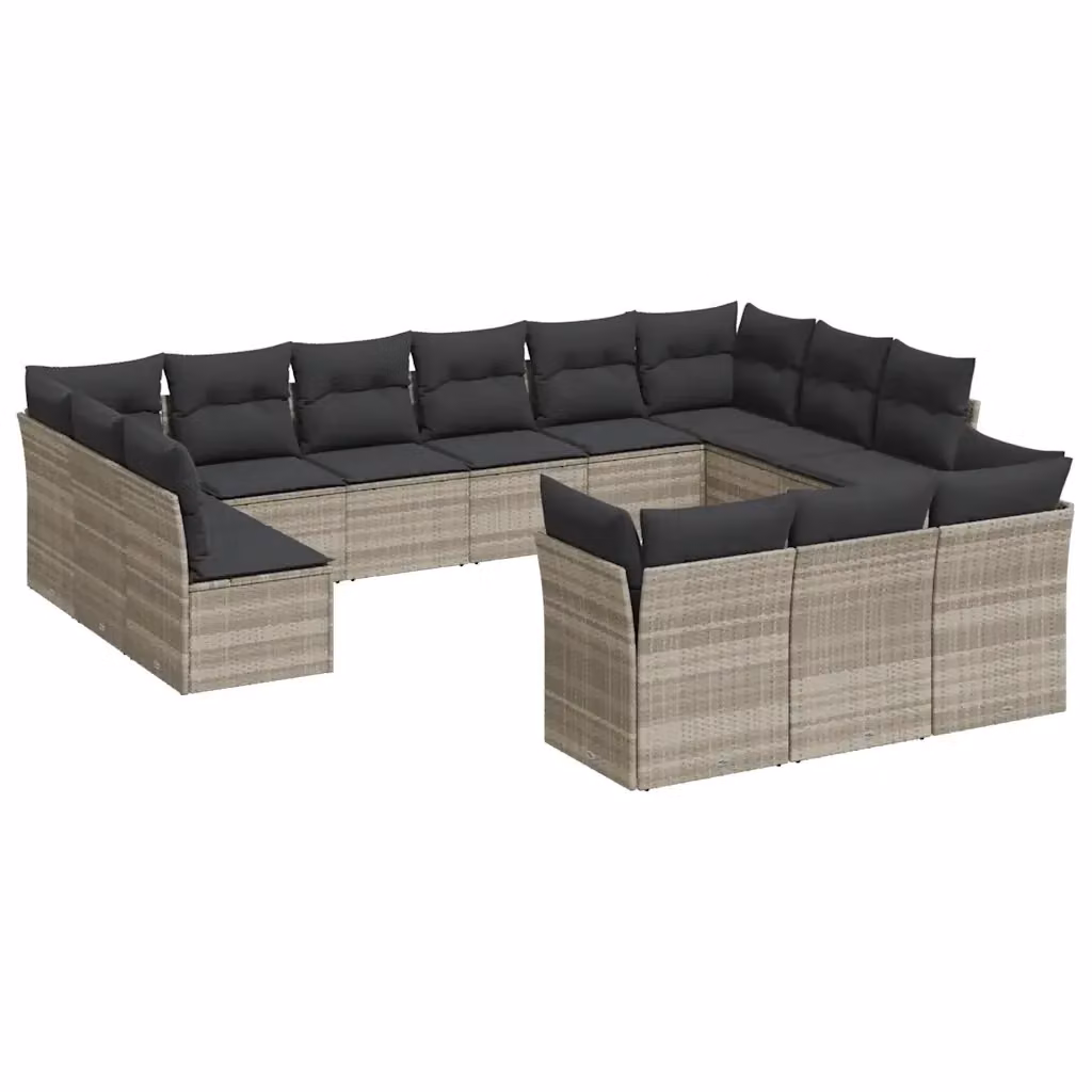 Set di Divani da Giardino VIDAXL in Polyrattan Grigio Chiaro con Cuscini, Composizione a U, 13 Pezzi – 2
