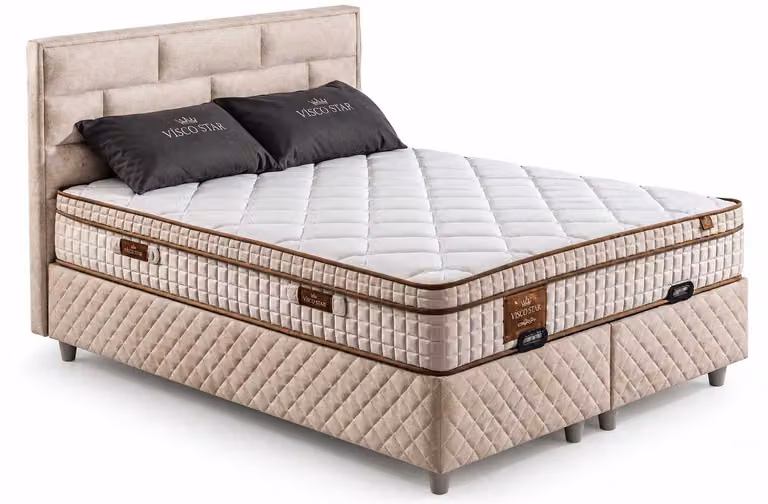 Letto imbottito beige, dimensioni 180x200, rivestito in tessuto, con struttura in legno, testiera, ideale per la camera da letto, stile lussuoso