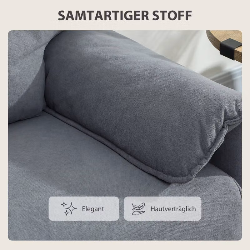 Divano a 2 posti REDOM in tessuto grigio con 2 cuscini schienale, L: 127 cm, H: 84 cm, P: 72 cm – 2