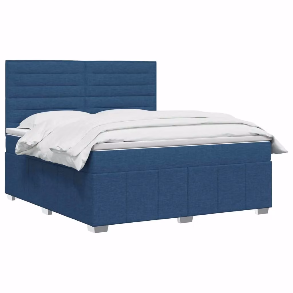 Letto Box Spring vidaXL con Materasso Blu e Bianco, Struttura Imbottita in Tessuto con Illuminazione LED Sotto il Letto e Porta USB, L/P: 160 x 200 cm – 2
