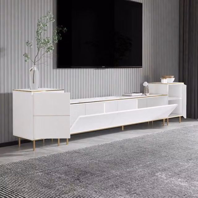 Cortin, Mobile Porta tv 2 Ripiani, 260x35x45h cm Bianco