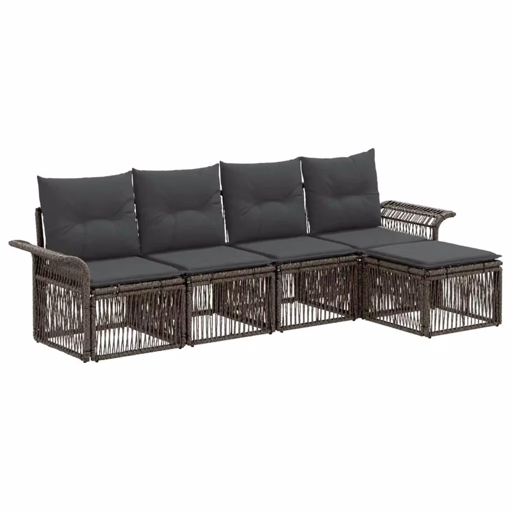 Set Divano da Giardino a L vidaXL in Polyrattan Grigio con 5 Pezzi e Cuscini Inclusi – 2