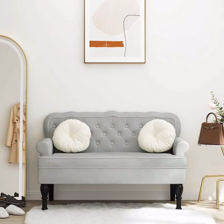 Panca con schienale vidaXL in velluto grigio, L: 119,5 cm, P: 64,5 cm, H: 75 cm