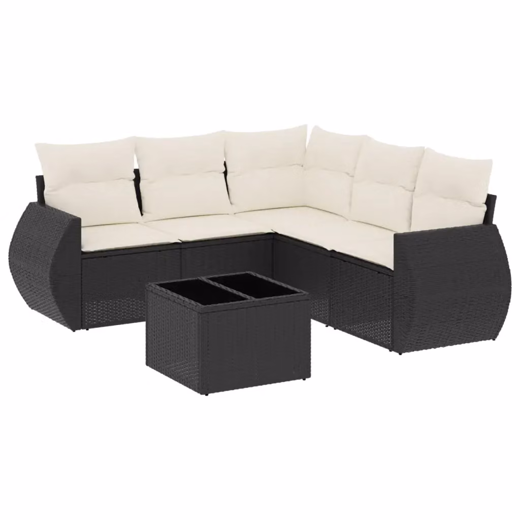 vidaXL Set Divano da Giardino a L 6 pz in Polyrattan Nero con Cuscini e Tavolino da Caffè – 2