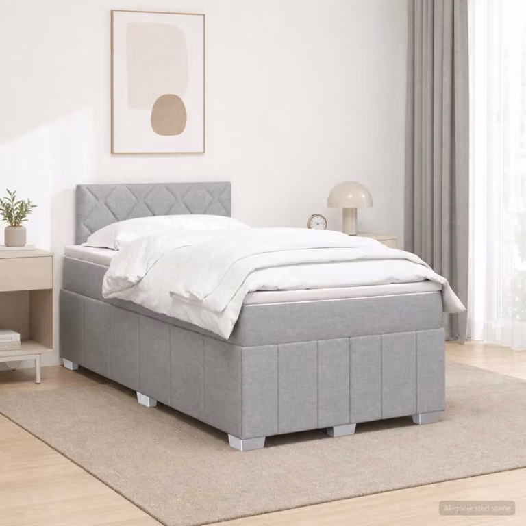 Letto box spring vidaXL con materasso a molle insacchettate, struttura in legno e tessuto, Grigio/Bianco/Multicolore, L/P/H: 120 x 200 x 100,5 cm