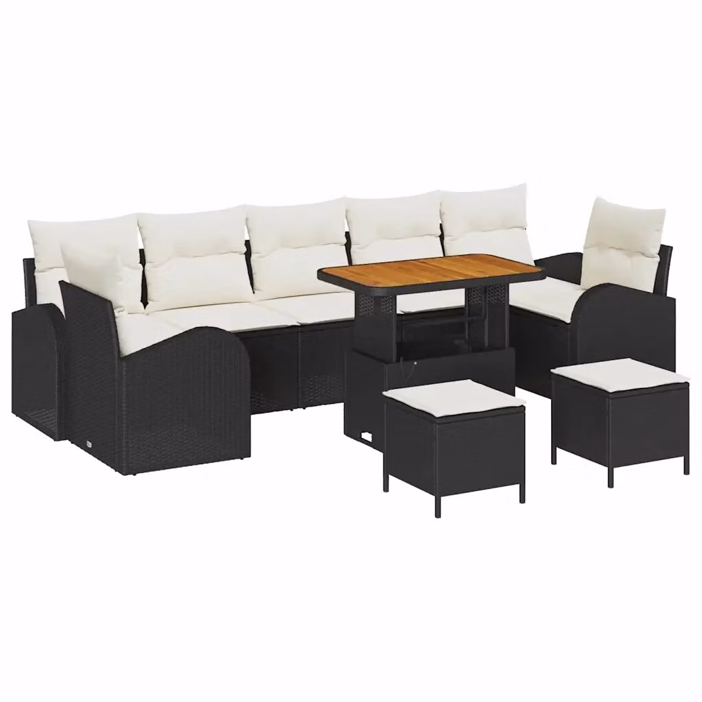 Set Divano da Giardino Moderno vidaXL 10 Pezzi in Polyrattan Nero con Cuscini e Tavolino – 2