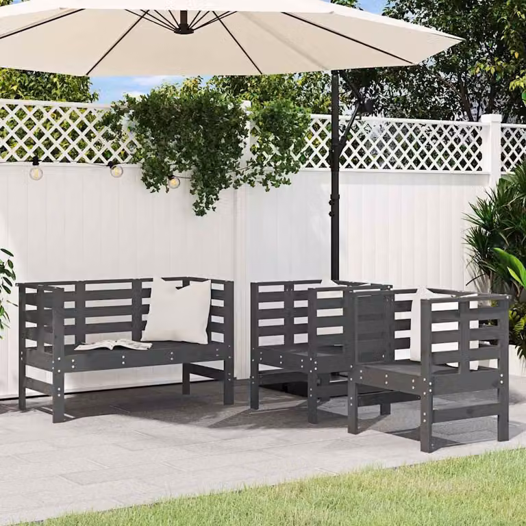 Set Salotto da Giardino vidaXL 3 pz in Legno di Pino Grigio Rustico