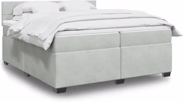 Letto con Giroletto a Molle e Materasso Ibrido vidaXL in Velluto Grigio e Bianco L/P: 200 x 200 cm