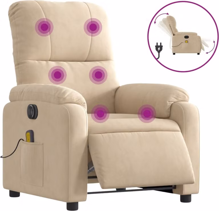 Poltrona Reclinabile Massaggiante Elettrica Crema Microfibra