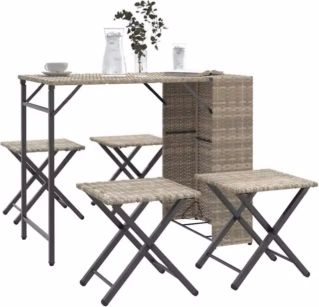 Set da giardino pieghevole 5 pezzi vidaXL in rattan grigio per esterno